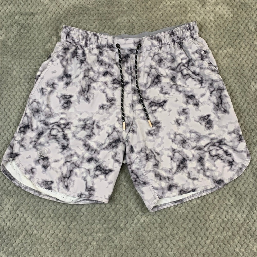 Legends Luka Shorts Mens Medium Black White Marble Print Athletic Gym Workout 7"